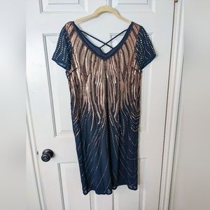 Gold Sequin & Navy Party Dress